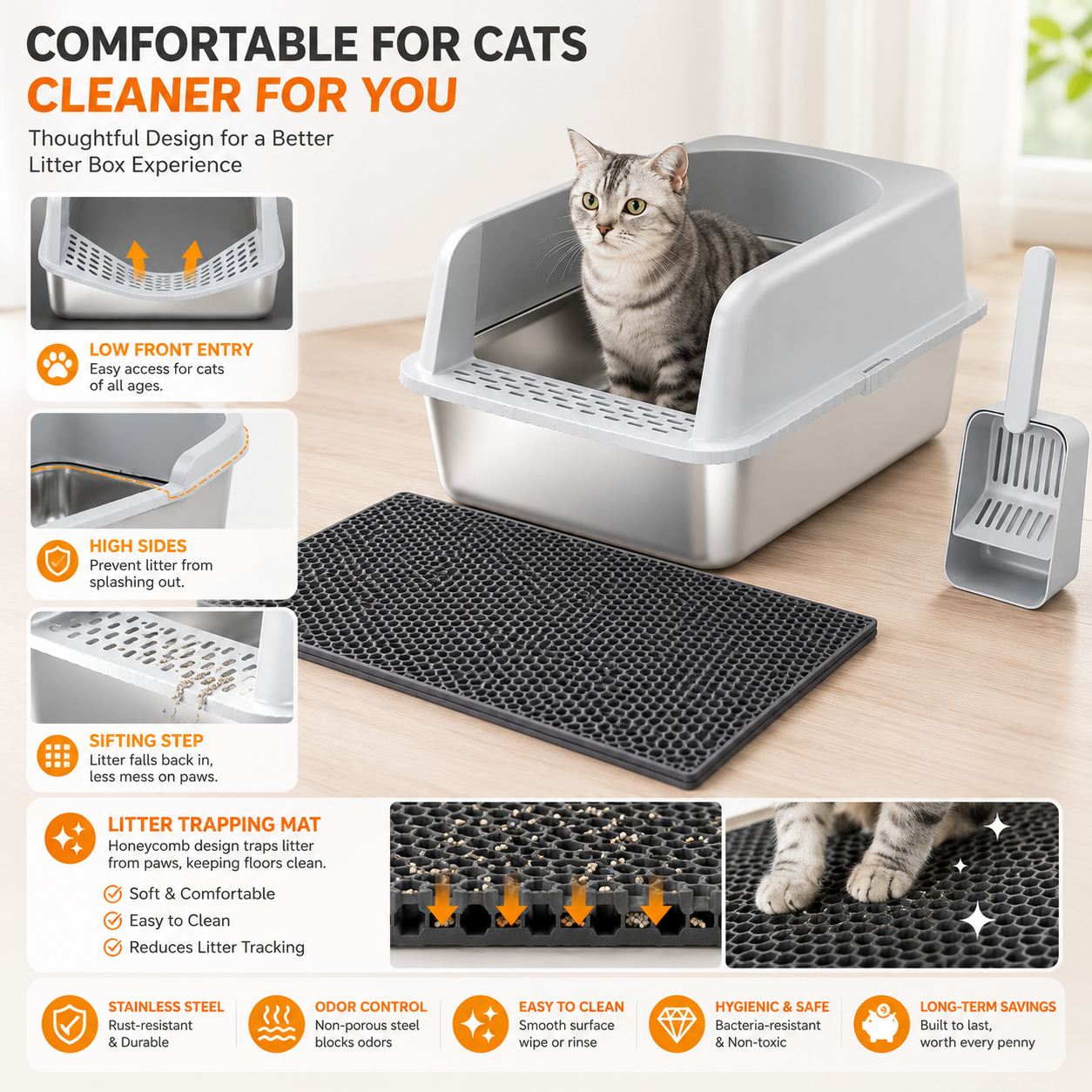 Stainless Steel Litter Box Cat Toilet