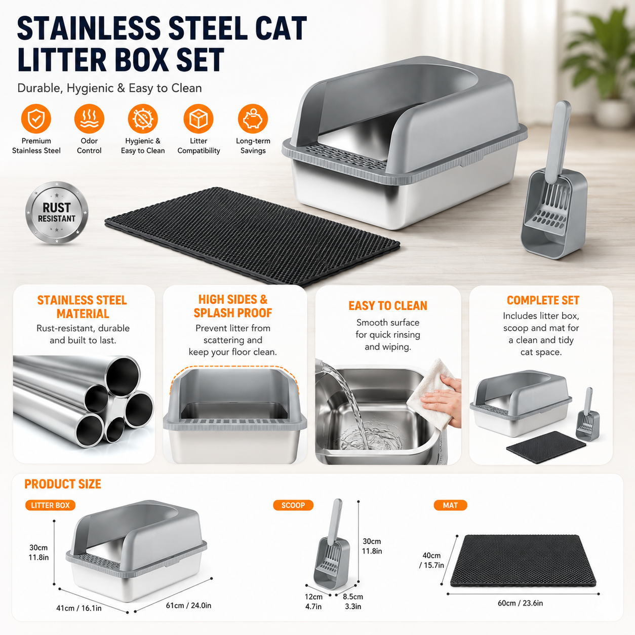 Stainless Steel Litter Box Cat Toilet